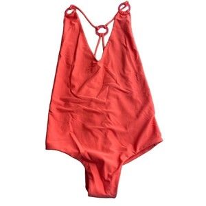 Mikoh Size S Plunge One Piece Strappy Swimsuit With Large Beads Coral Pink New